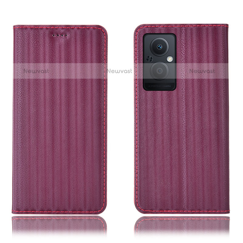 Leather Case Stands Flip Cover Holder H23P for Oppo F21s Pro 5G Red Wine