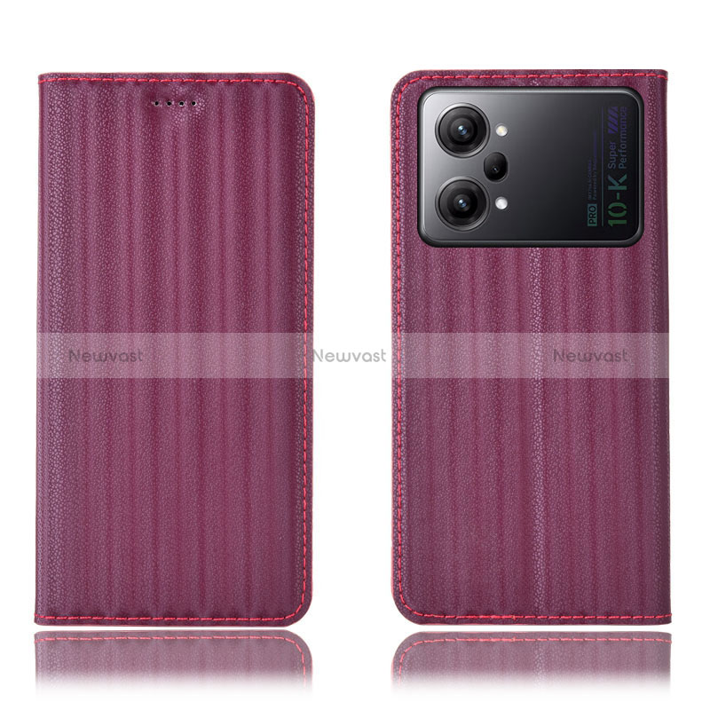 Leather Case Stands Flip Cover Holder H23P for Oppo K10 Pro 5G Red Wine