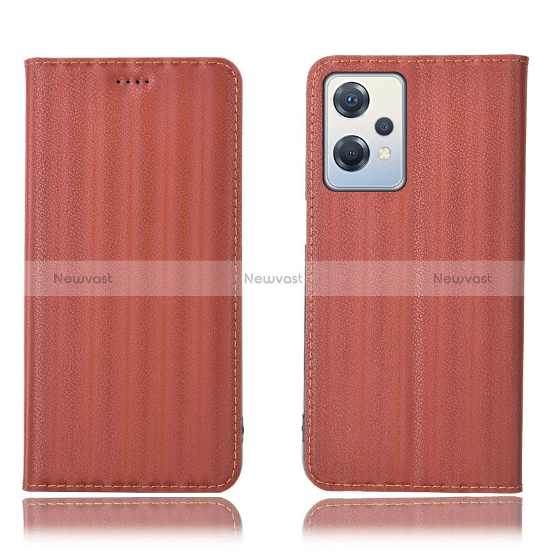 Leather Case Stands Flip Cover Holder H23P for Oppo K10X 5G Brown