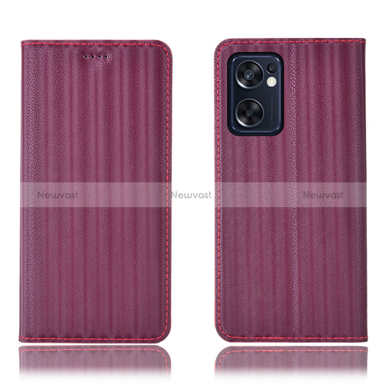 Leather Case Stands Flip Cover Holder H23P for Oppo Reno7 SE 5G Red Wine