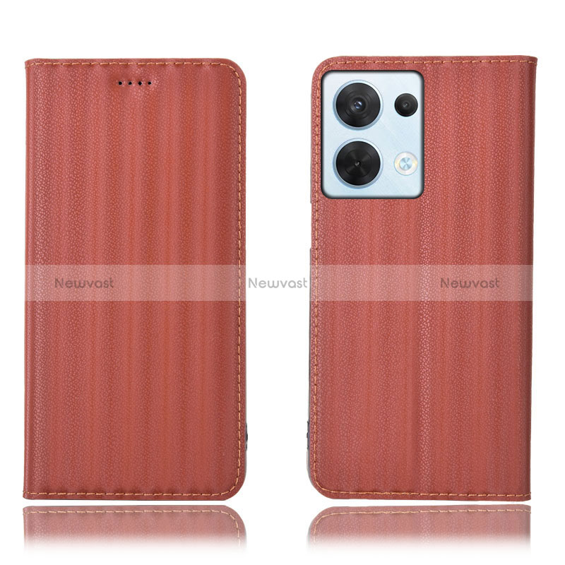 Leather Case Stands Flip Cover Holder H23P for Oppo Reno8 5G Brown