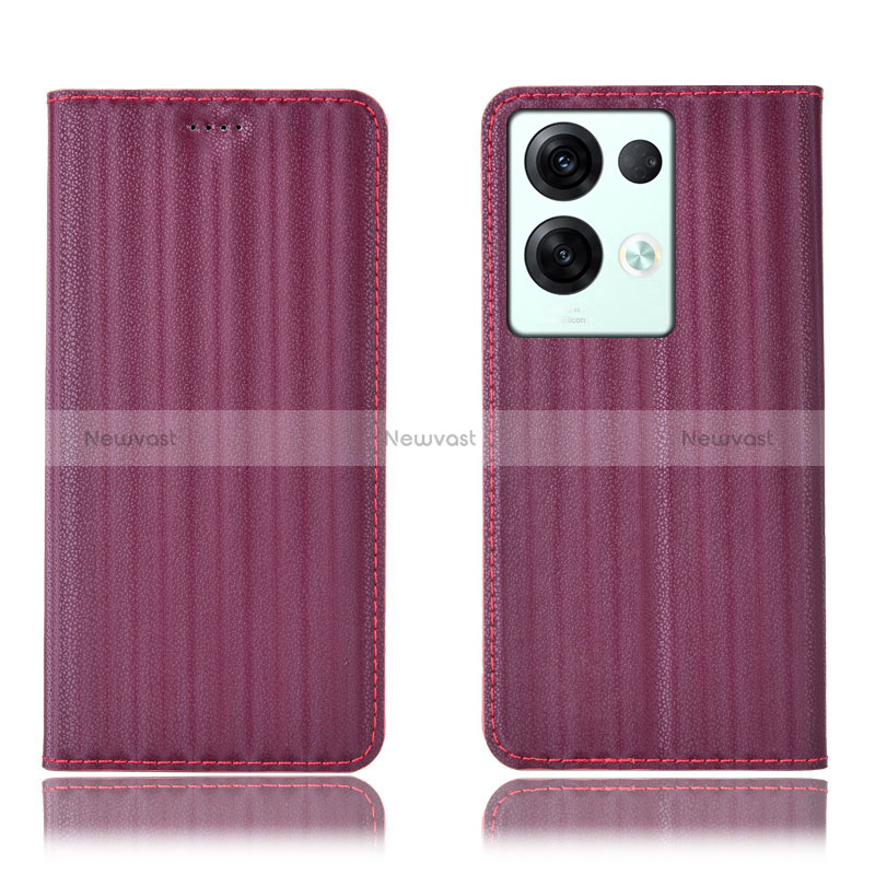 Leather Case Stands Flip Cover Holder H23P for Oppo Reno8 Pro 5G Red Wine