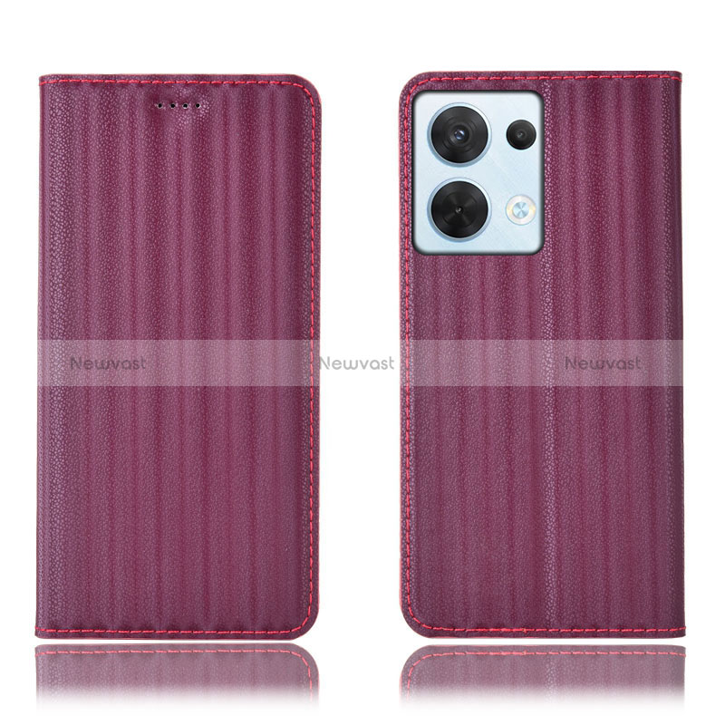 Leather Case Stands Flip Cover Holder H23P for Oppo Reno9 5G Red Wine