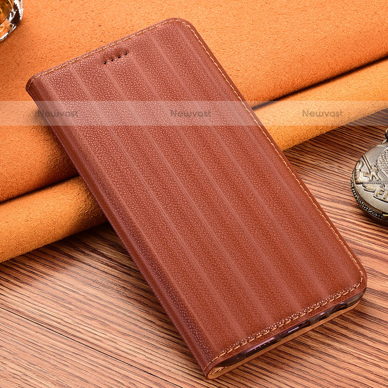 Leather Case Stands Flip Cover Holder H23P for Samsung Galaxy A02s Brown