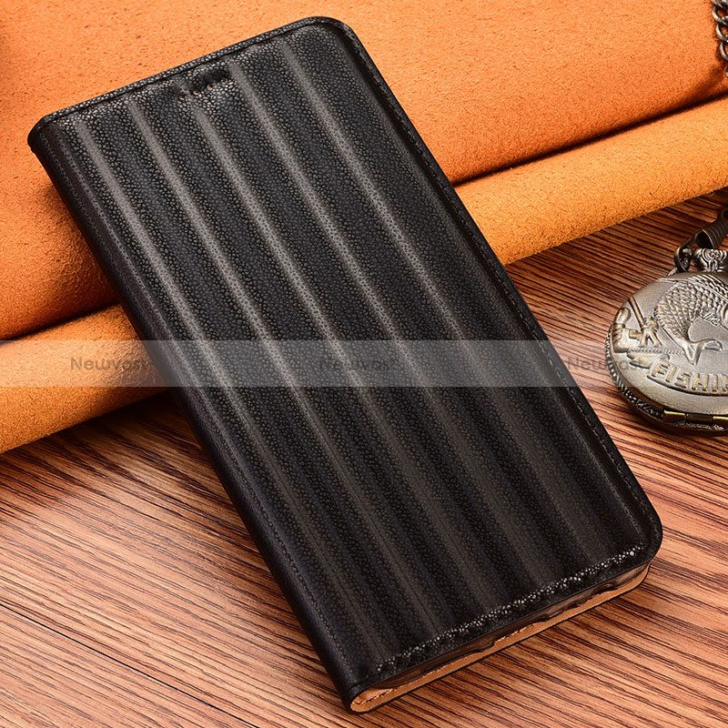 Leather Case Stands Flip Cover Holder H23P for Samsung Galaxy M02s Black