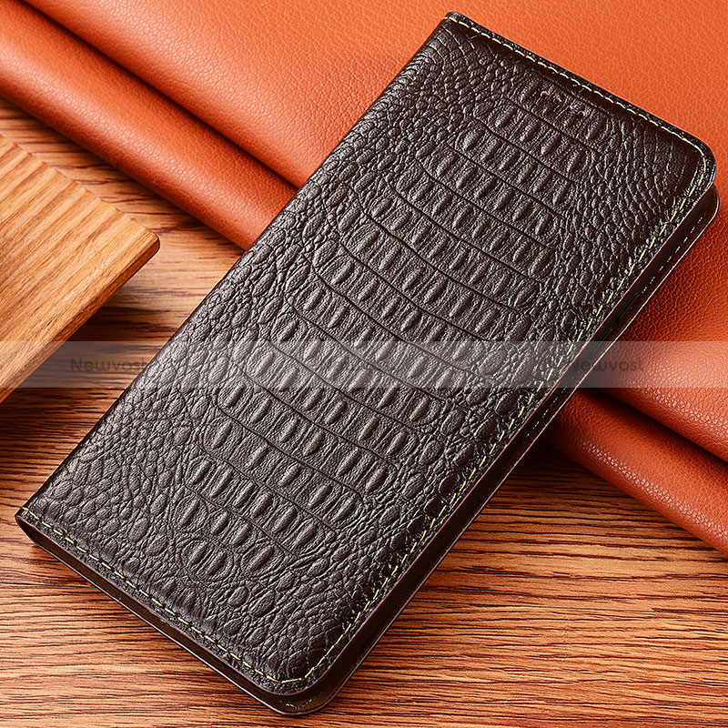 Leather Case Stands Flip Cover Holder H24P for Apple iPhone 16 Pro Brown