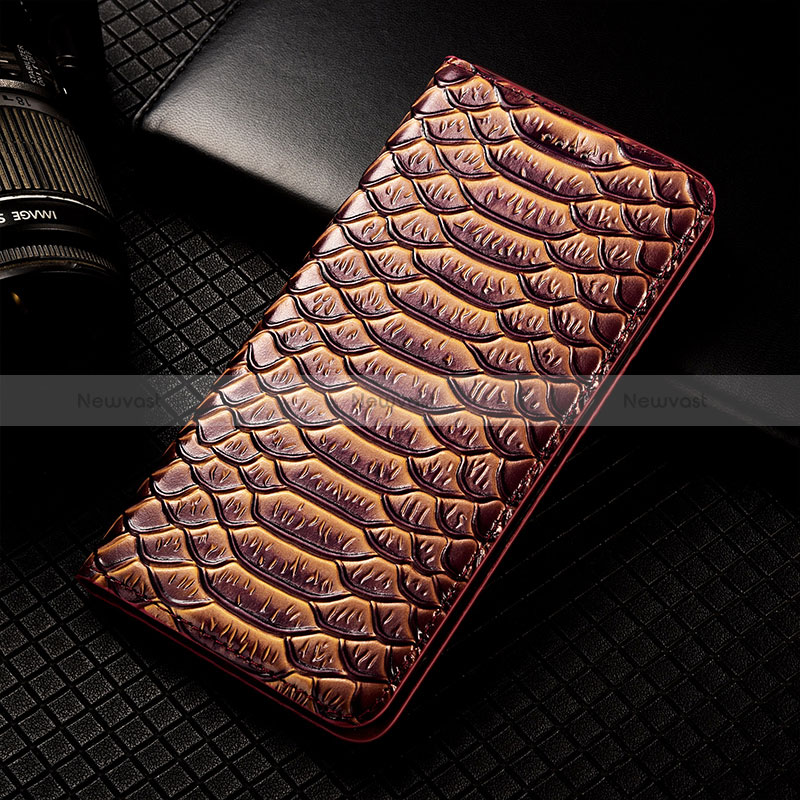 Leather Case Stands Flip Cover Holder H25P for Oppo A2 Pro 5G Brown