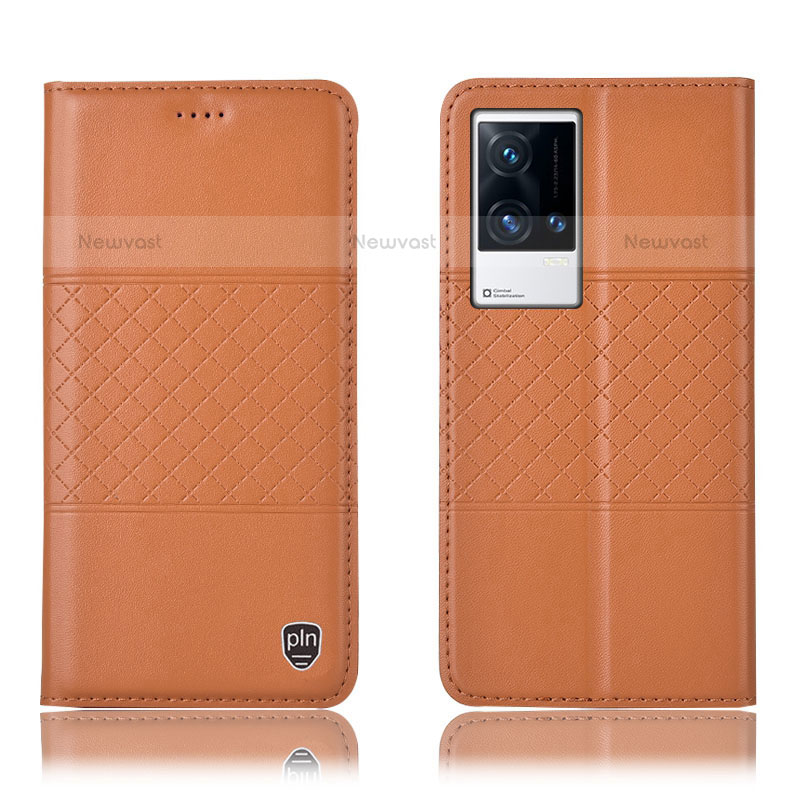 Leather Case Stands Flip Cover Holder H27P for Vivo iQOO 8 5G Orange