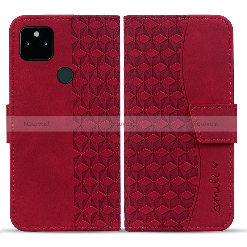 Leather Case Stands Flip Cover Holder HF1 for Google Pixel 5a 5G Red