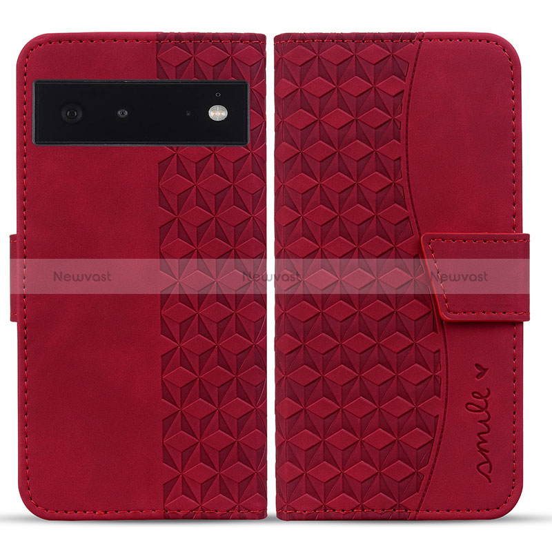 Leather Case Stands Flip Cover Holder HF1 for Google Pixel 6a 5G Red
