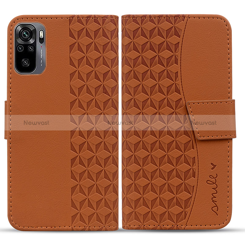 Leather Case Stands Flip Cover Holder HF1 for Xiaomi Redmi Note 10 4G Brown