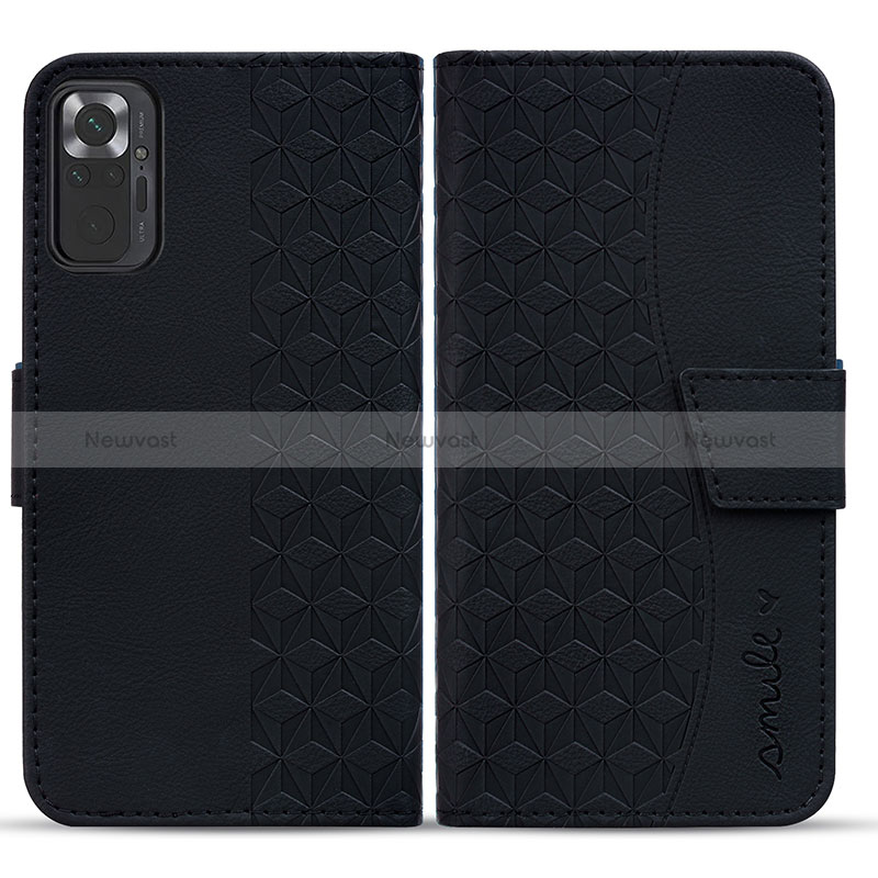 Leather Case Stands Flip Cover Holder HF1 for Xiaomi Redmi Note 10 Pro 4G Black