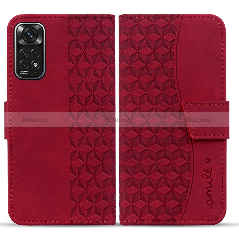 Leather Case Stands Flip Cover Holder HF1 for Xiaomi Redmi Note 11 4G (2022) Red