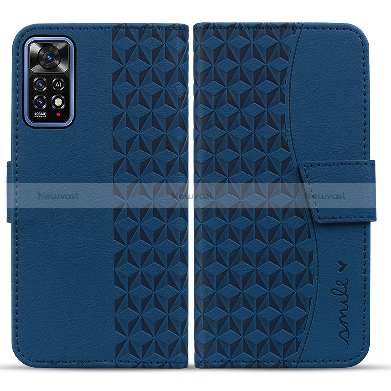 Leather Case Stands Flip Cover Holder HF1 for Xiaomi Redmi Note 11 Pro 4G Blue