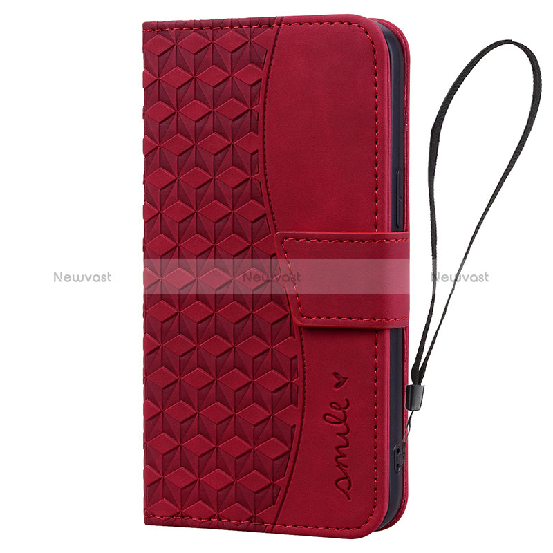 Leather Case Stands Flip Cover Holder HF2 for Apple iPhone 15 Pro Max Red