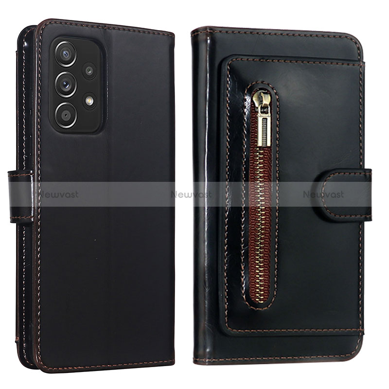 Leather Case Stands Flip Cover Holder JDK for Samsung Galaxy A52 5G Brown