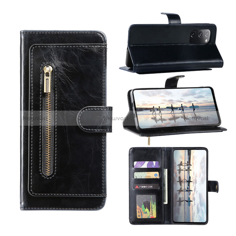 Leather Case Stands Flip Cover Holder JDK for Samsung Galaxy S20 FE 4G Black