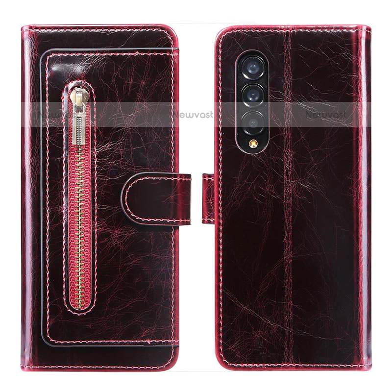 Leather Case Stands Flip Cover Holder JDK for Samsung Galaxy Z Fold3 5G Red