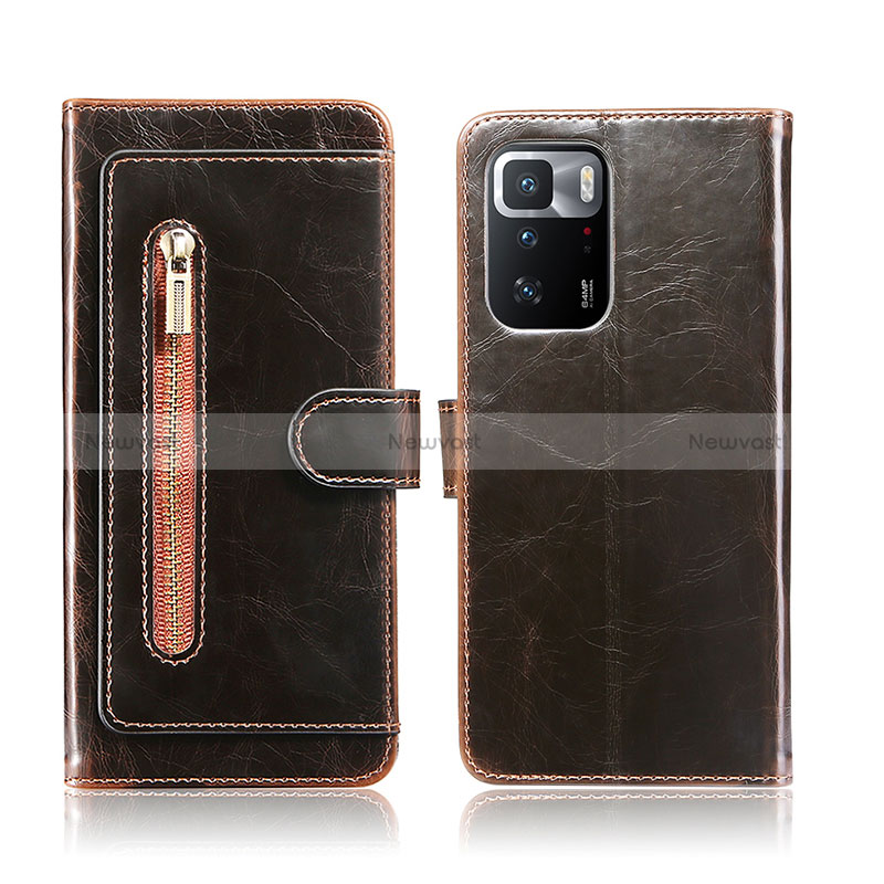 Leather Case Stands Flip Cover Holder JDK for Xiaomi Redmi Note 10 Pro 5G Brown