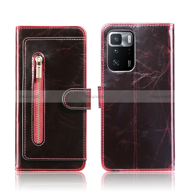 Leather Case Stands Flip Cover Holder JDK for Xiaomi Redmi Note 10 Pro 5G Red