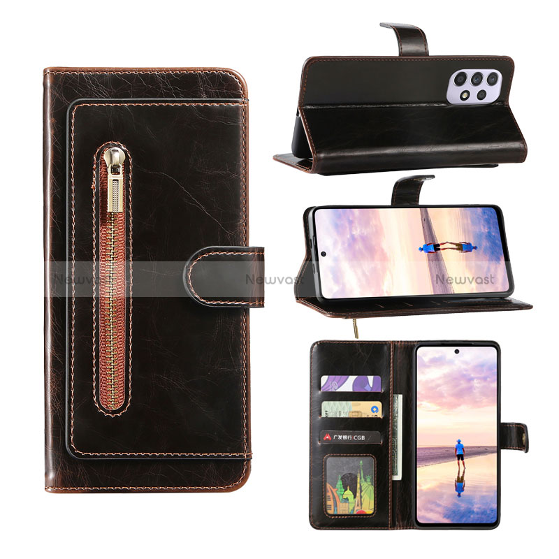 Leather Case Stands Flip Cover Holder JDK1 for Samsung Galaxy A52 5G Brown