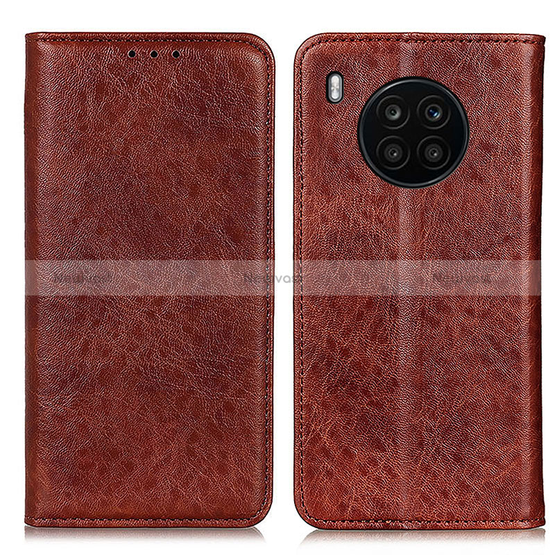 Leather Case Stands Flip Cover Holder K01Z for Huawei Honor 50 Lite Brown