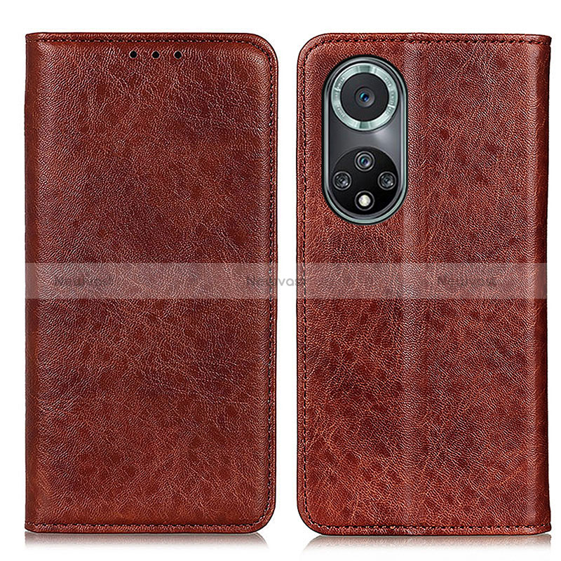 Leather Case Stands Flip Cover Holder K01Z for Huawei Honor 50 Pro 5G Brown