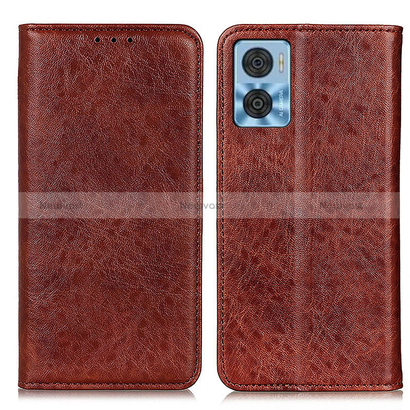 Leather Case Stands Flip Cover Holder K01Z for Motorola Moto E22i Brown