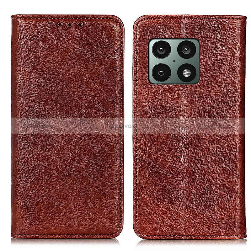 Leather Case Stands Flip Cover Holder K01Z for OnePlus 10 Pro 5G Brown