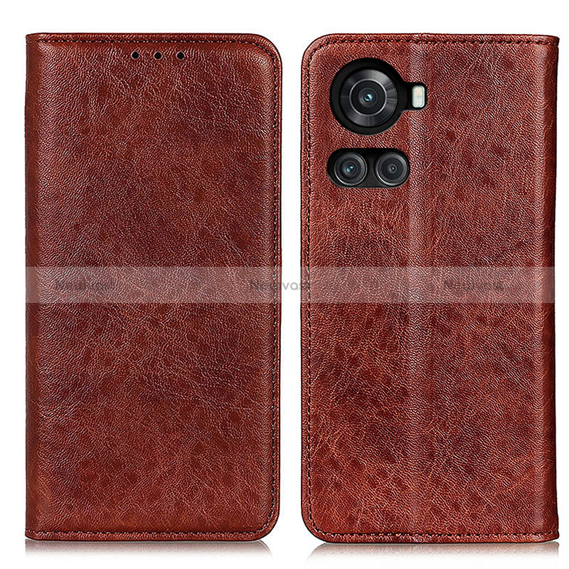 Leather Case Stands Flip Cover Holder K01Z for OnePlus 10R 5G Brown