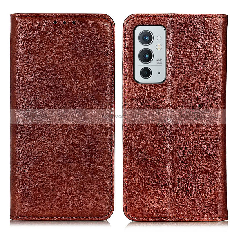 Leather Case Stands Flip Cover Holder K01Z for OnePlus 9RT 5G Brown