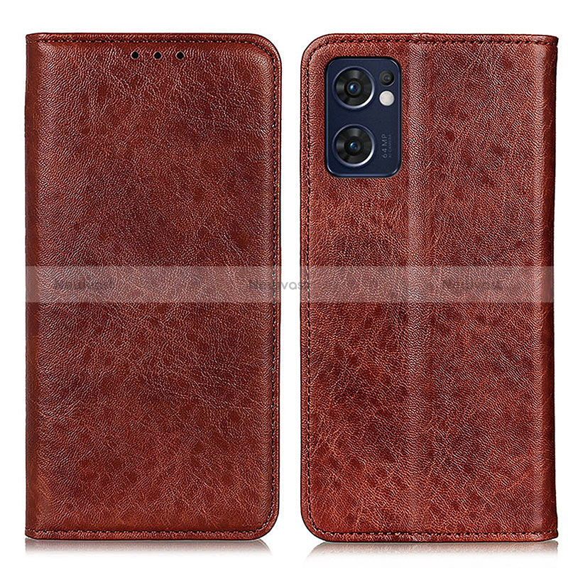 Leather Case Stands Flip Cover Holder K01Z for OnePlus Nord CE 2 5G Brown