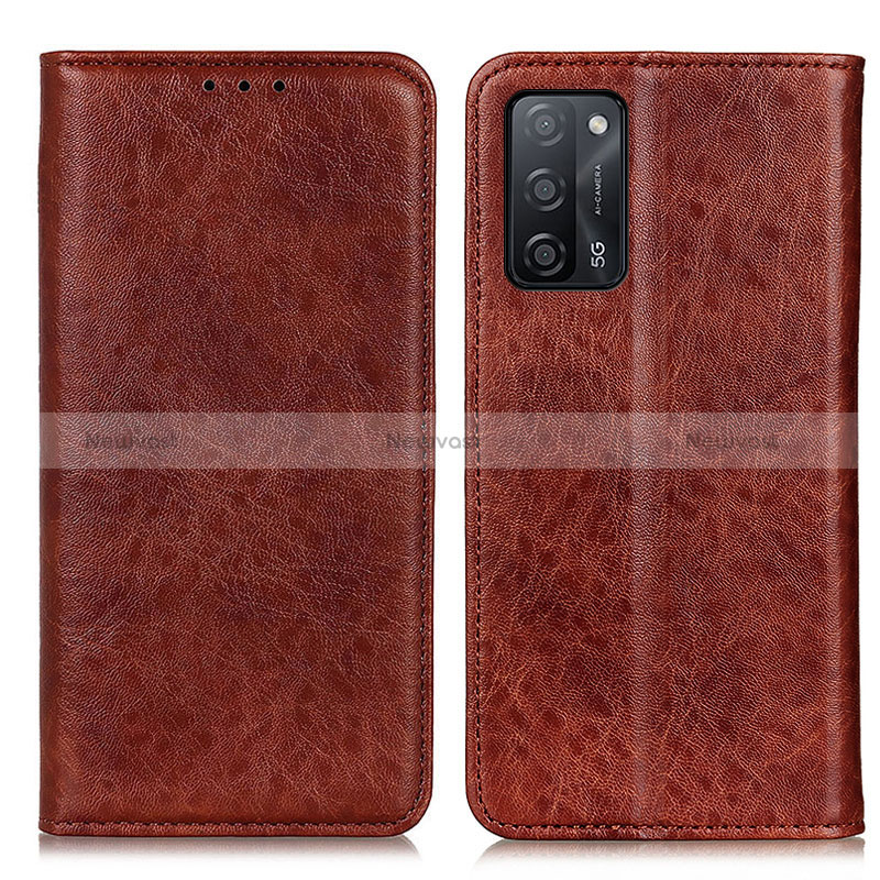 Leather Case Stands Flip Cover Holder K01Z for Oppo A53s 5G Brown