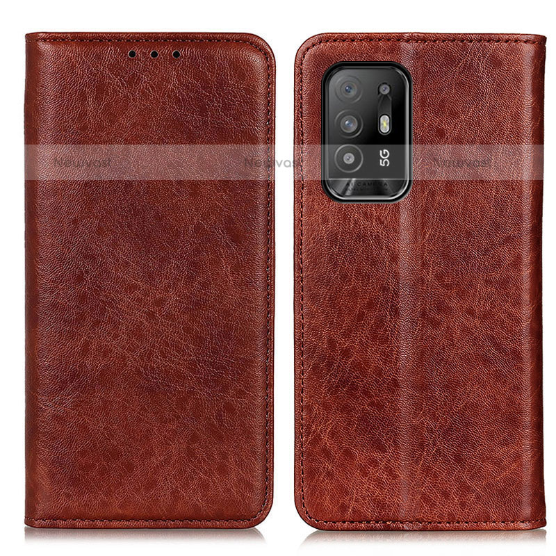 Leather Case Stands Flip Cover Holder K01Z for Oppo A95 5G Brown