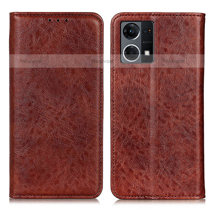 Leather Case Stands Flip Cover Holder K01Z for Oppo F21 Pro 4G Brown