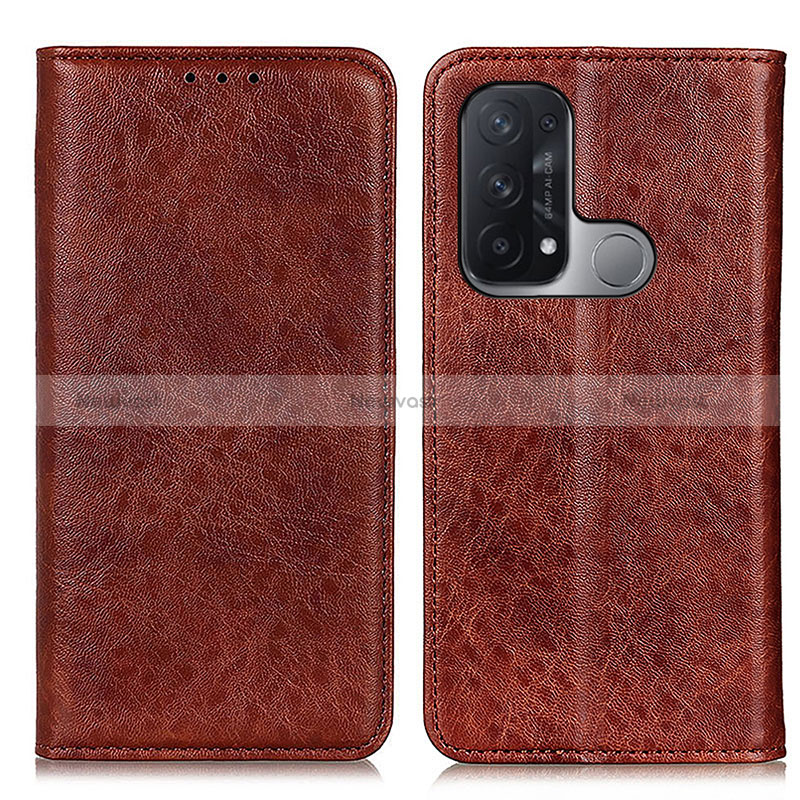 Leather Case Stands Flip Cover Holder K01Z for Oppo Reno5 A Brown