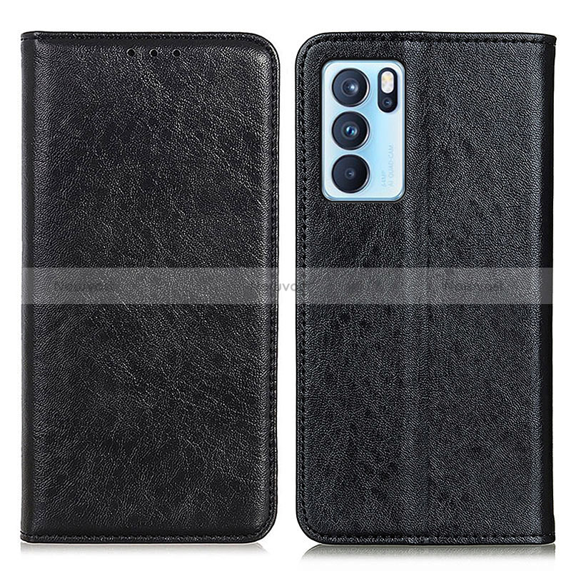 Leather Case Stands Flip Cover Holder K01Z for Oppo Reno6 Pro 5G India Black