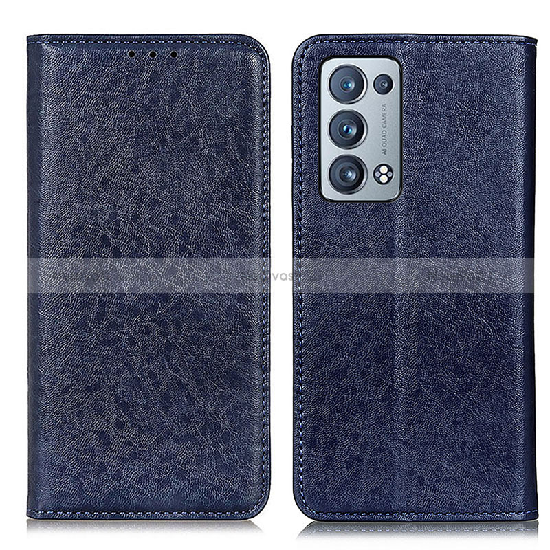 Leather Case Stands Flip Cover Holder K01Z for Oppo Reno6 Pro+ Plus 5G Blue