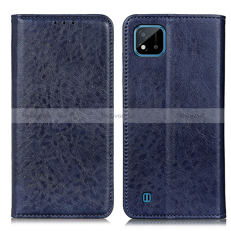 Leather Case Stands Flip Cover Holder K01Z for Realme C11 (2021) Blue