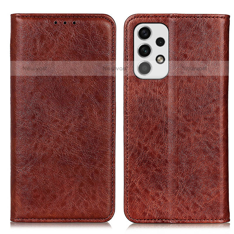 Leather Case Stands Flip Cover Holder K01Z for Samsung Galaxy A23 5G Brown