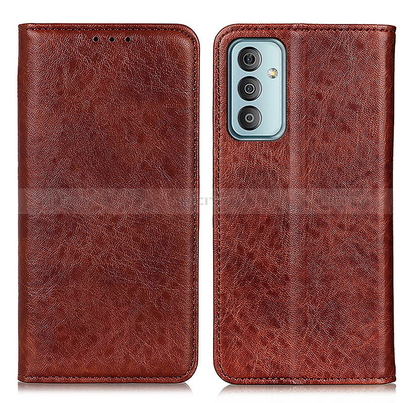 Leather Case Stands Flip Cover Holder K01Z for Samsung Galaxy M13 4G Brown