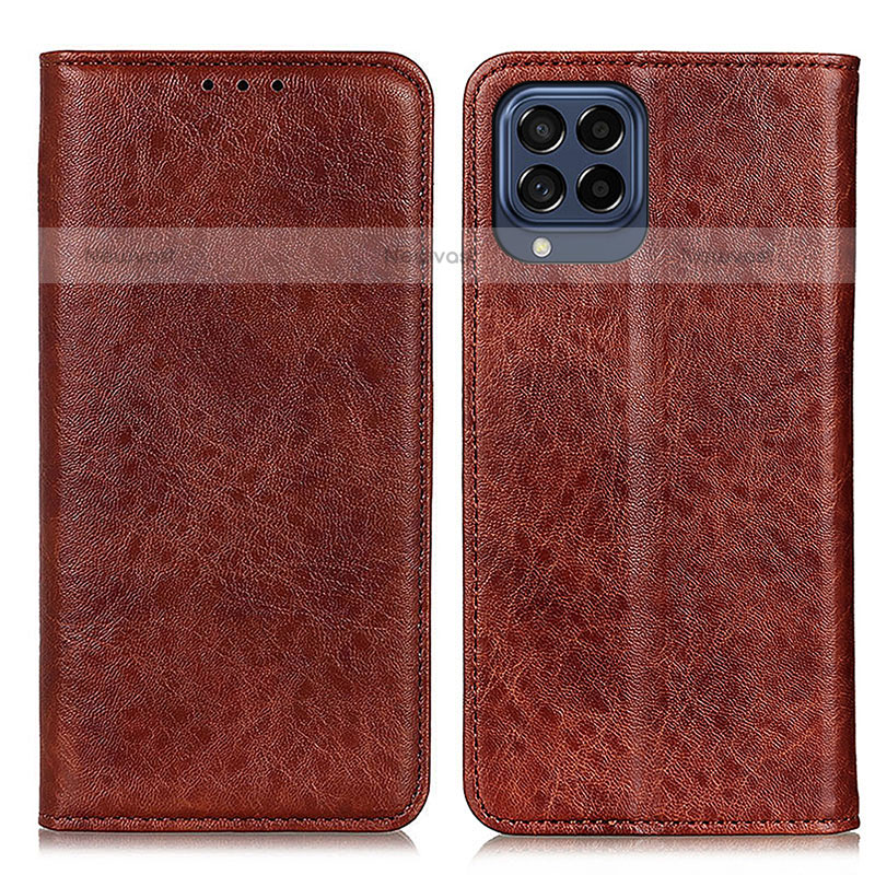 Leather Case Stands Flip Cover Holder K01Z for Samsung Galaxy M53 5G Brown