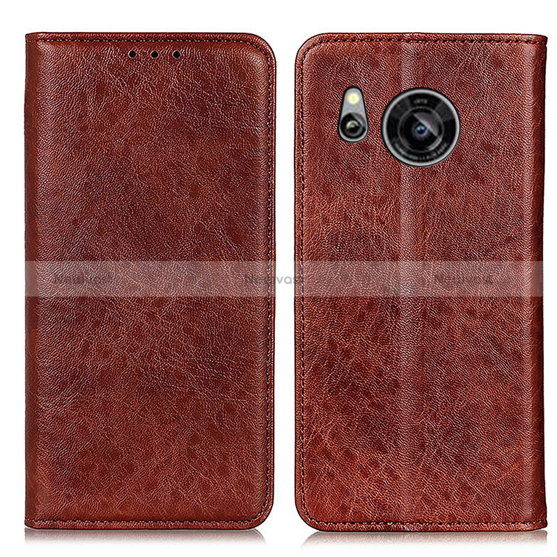 Leather Case Stands Flip Cover Holder K01Z for Sharp Aquos Sense7 Brown