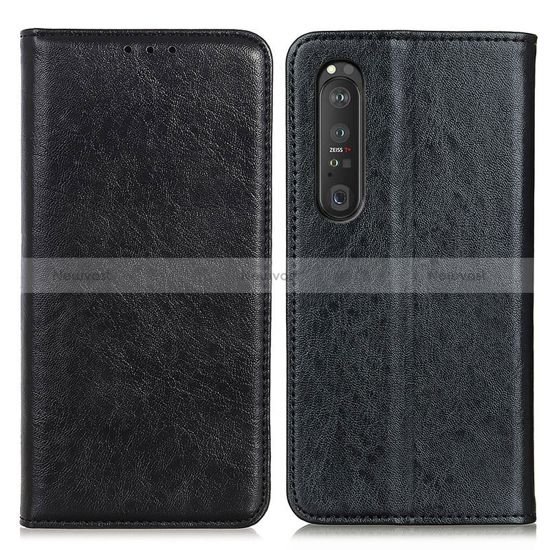 Leather Case Stands Flip Cover Holder K01Z for Sony Xperia 1 III Black