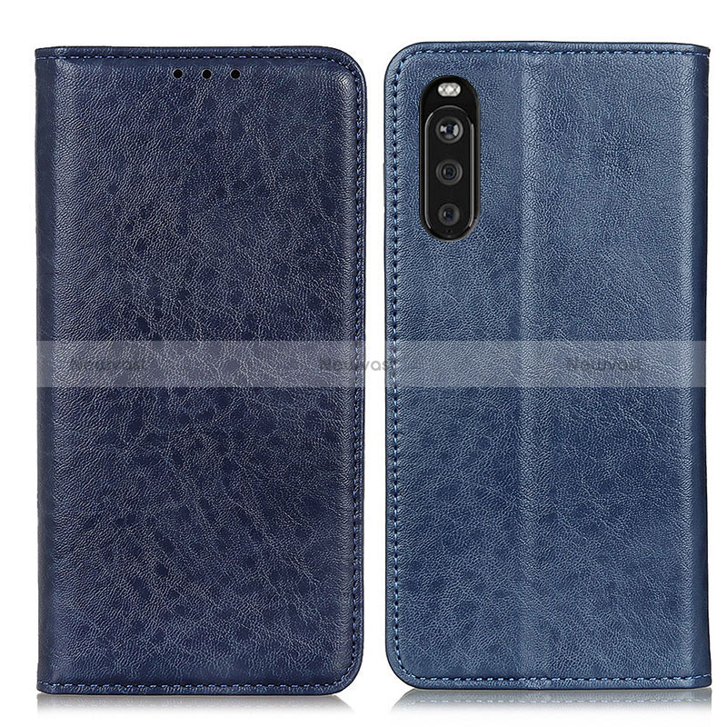 Leather Case Stands Flip Cover Holder K01Z for Sony Xperia 10 III Blue