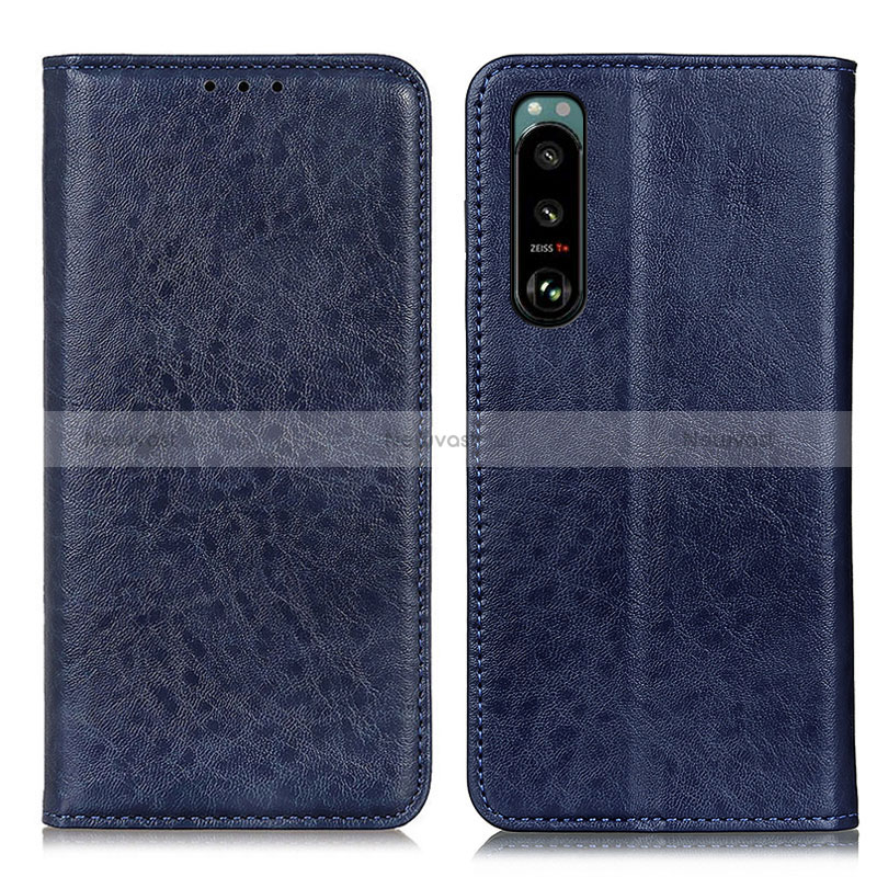 Leather Case Stands Flip Cover Holder K01Z for Sony Xperia 5 III SO-53B Blue