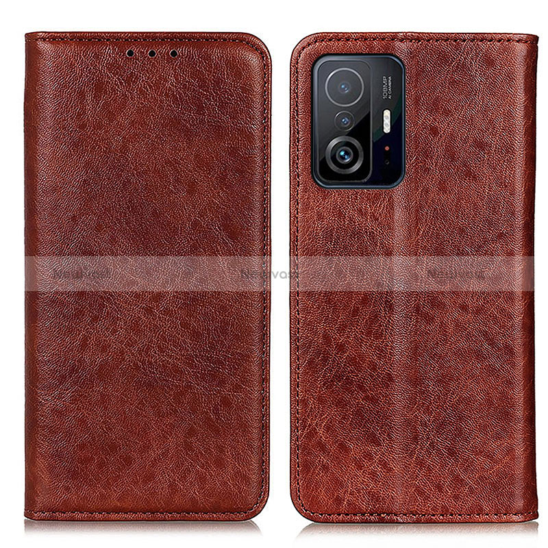 Leather Case Stands Flip Cover Holder K01Z for Xiaomi Mi 11T Pro 5G Brown