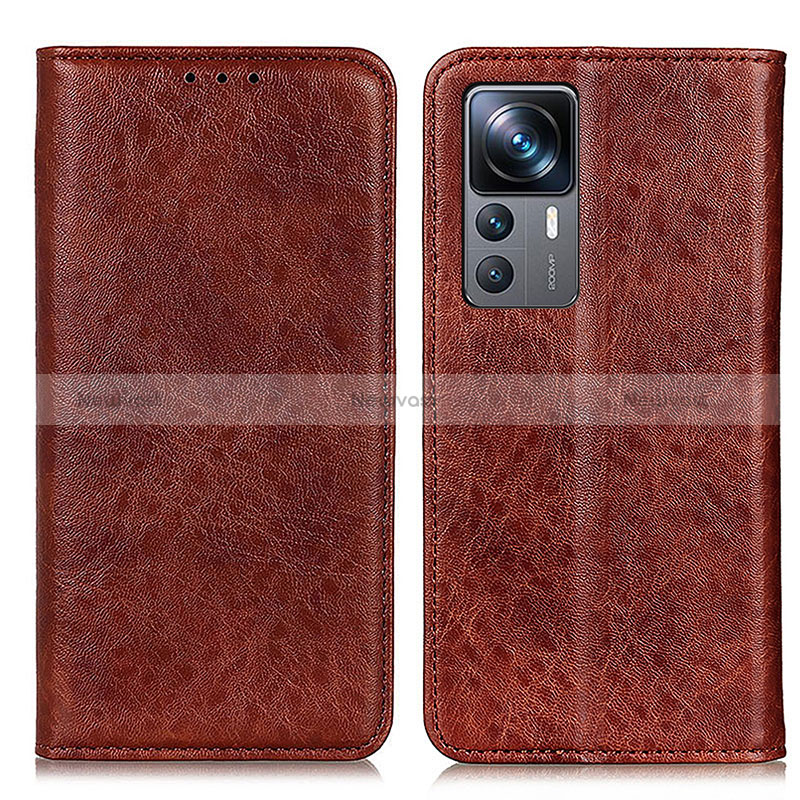Leather Case Stands Flip Cover Holder K01Z for Xiaomi Mi 12T 5G Brown