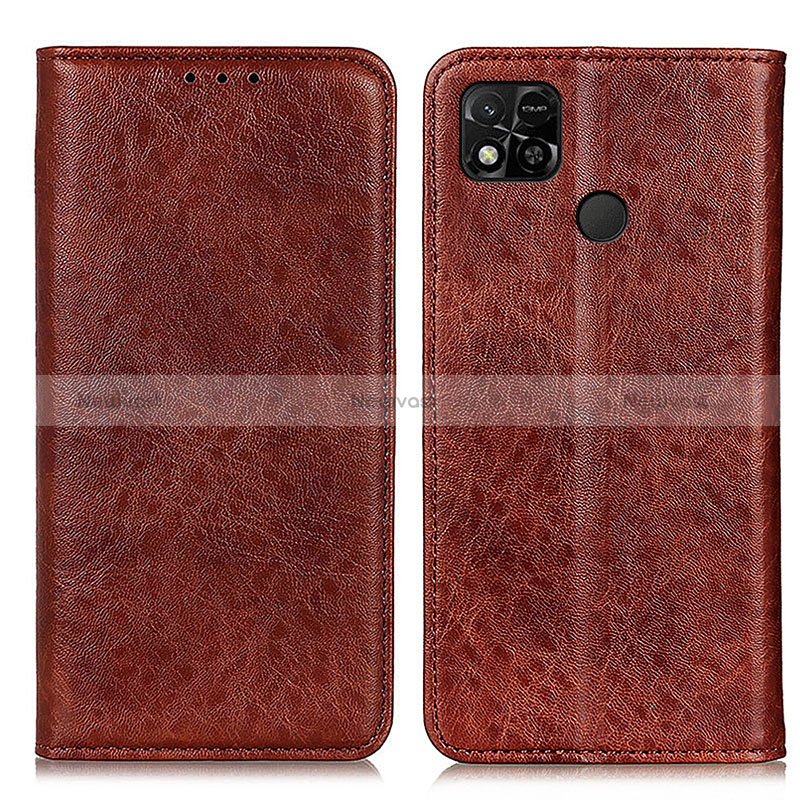 Leather Case Stands Flip Cover Holder K01Z for Xiaomi POCO C3 Brown