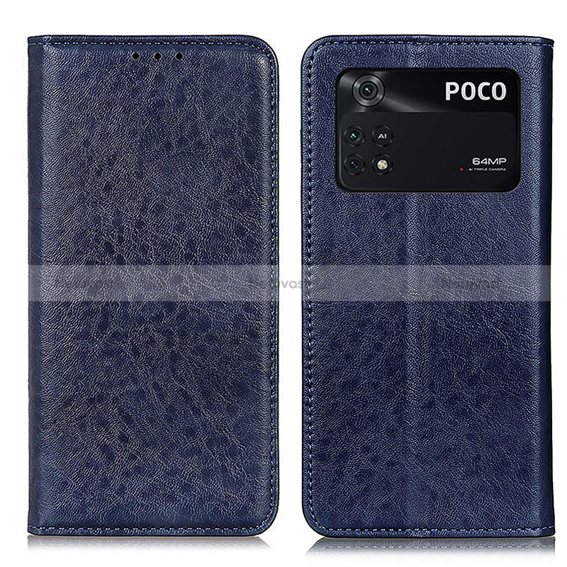 Leather Case Stands Flip Cover Holder K01Z for Xiaomi Poco M4 Pro 4G Blue